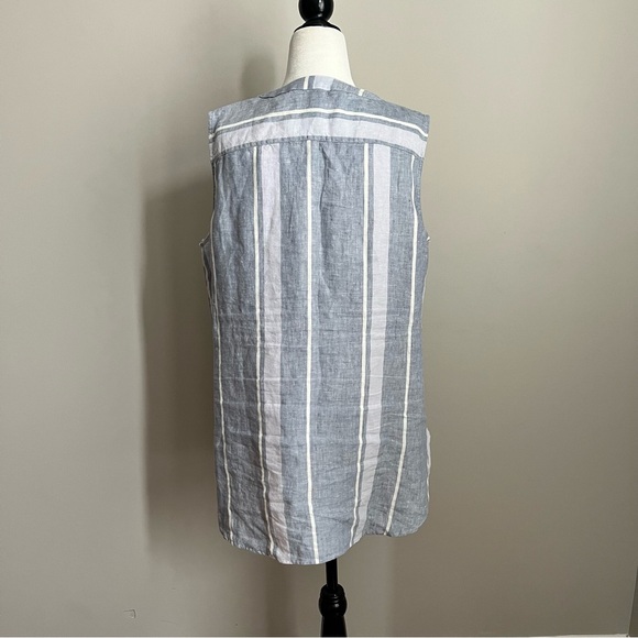 Ellen Tracy Linen Sleeveless Blue White Stripe Blouse - size L - Picture 4 of 7